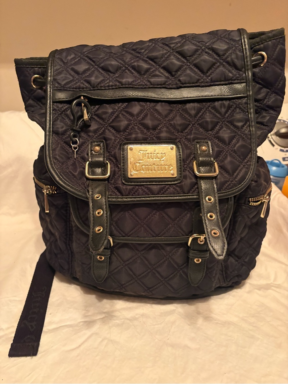 Juicy Couture Quilted Black Backpack with Gold Plaque